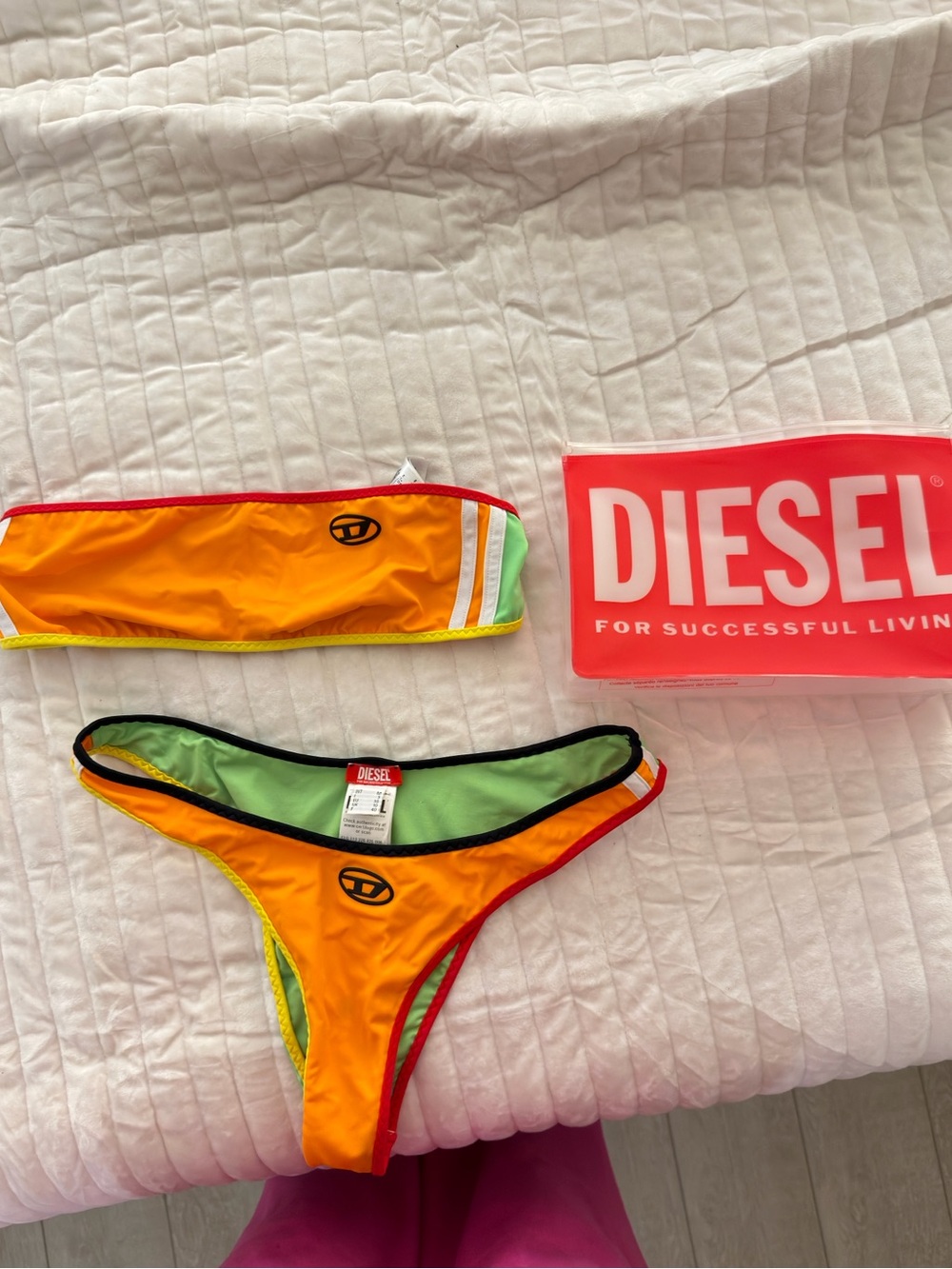 Diesel Orange Bikini with Green Lining and Black Trim